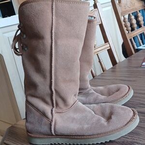 Ukala Suede, Merino Wool Lined Boots, Back Lace-up, Sz 10